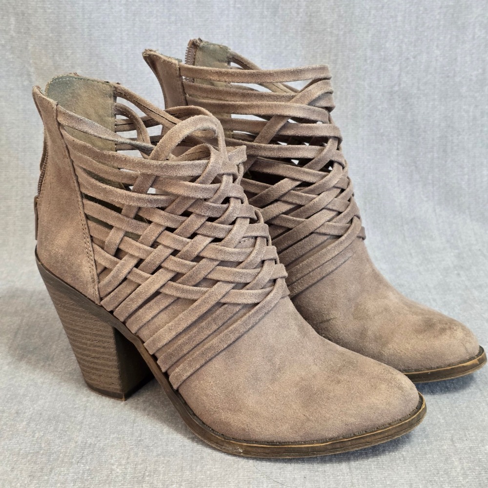 Fergalicious by Fergie Weever Taupe Brown Strappy Cage Ankle Boots Size 7 Medium